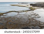  Tidepools revealed at low tide along the rocky, central Israel Mediterranean coast. 