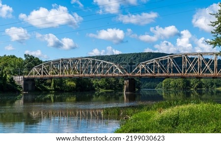 The Tidioute Bridge spanning over the Allegheny River in Warren County, Pennsylvania, USA on a sunny summer day