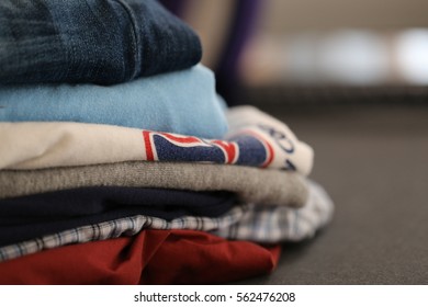 Tidy Of Ironing Clothes Laundry Closeup Macro Soft Focus Blur Background