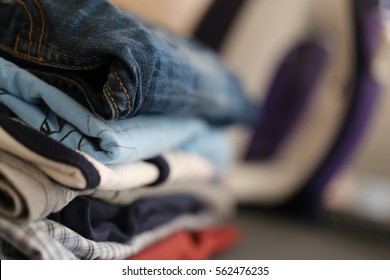 Tidy Of Ironing Clothes Laundry Closeup Macro Soft Focus Blur Background