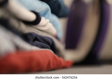 Tidy Of Ironing Clothes Laundry Closeup Macro Soft Focus Blur Background