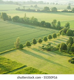 Tidy Square - View Over The Early Summer Green Fields From The Air; East Anglia; UK