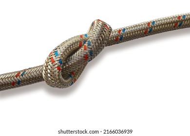 Tied in a knot, a water hose, with a metal braid.
