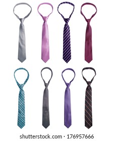 tied men's ties on a white background