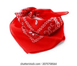 Tied Red Bandana With Paisley Pattern Isolated On White