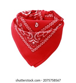Tied red bandana with paisley pattern isolated on white