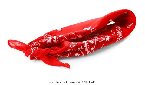 Tied Red Bandana With Paisley Pattern Isolated On White