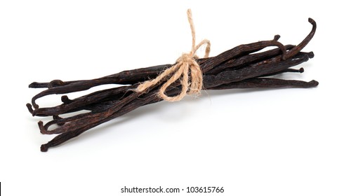 Tied Vanilla Beans Isolated On White