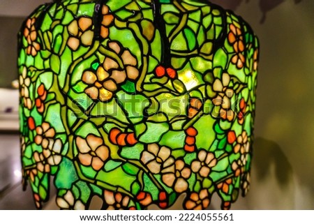 Tiffany table lamp with bright green shade

