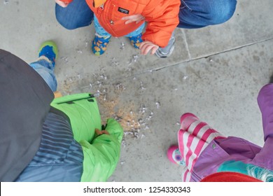 Tiffin, Iowa, USA - 11/2018:  Children Stepping On Bang Snaps               