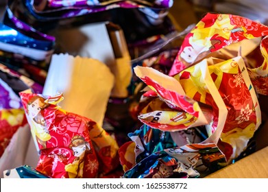 Tiffin, Iowa, USA: 122019:  Crumpled Wrapping Paper From The Day After Christmas