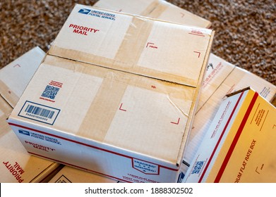 Tiffin, Iowa, USA;  12-2020:  United States Postal Service Priority Mail Flat Rate Shipping Boxes And Material