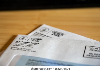 Tiffin, Iowa, USA - 3/2020:  2020 US Census Mail Envelope And Form.   