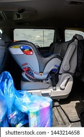 Tiffin, Iowa, USA - 7/2019: Rear Facing Infant Car Seat In A Van