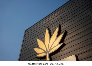 Tigard, OR, USA - Sep 3, 2021: The Marijuana Icon Is Seen At Nectar Cannabis, A Legal Dispensary In Tigard, Oregon.