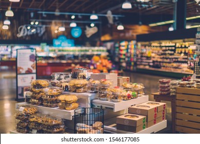 Tigard, Oregon - Oct 30, 2019 : Grocery products on display for sale at Whole Foods Market, Inc.