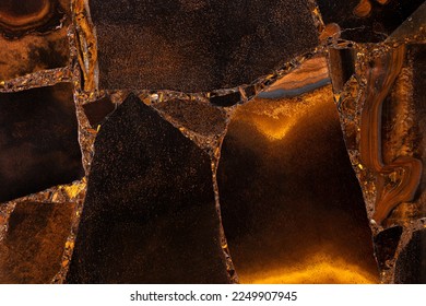 Tiger Eye Golden. Matt semiprecious texture as background. Mineral quartz beautiful golden-brown color with silky sheen. Material texture for unique interior, exterior design. Semi precious pattern. - Shutterstock ID 2249907945