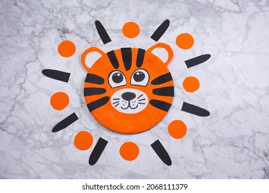 Tiger Made Of Paper Plate Tiger Craft.