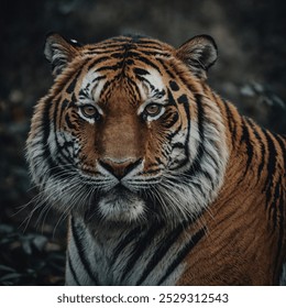 Tiger: A majestic and powerful big cat native to Asia. Known for their distinctive orange fur with black stripes, tigers are apex predators and solitary hunters.  - Powered by Shutterstock