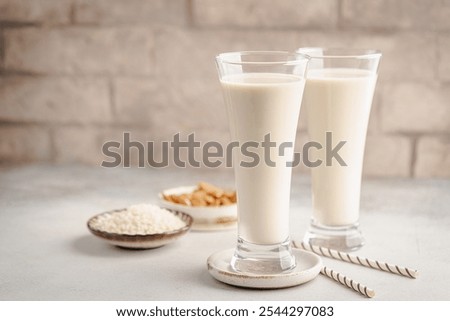 Tiger nut milk. Refreshing cold drink from Valencia. Horchata de chufa. Horchata with rice
