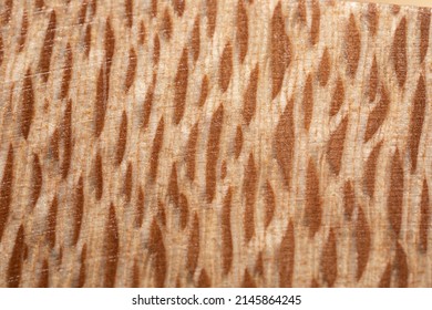 Tiger Striped Maple Woodgrain Detail Shot, Wood With A Light And Dark Brown Colored Texture Closeup