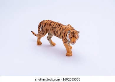 Tiger Toy Isolated In Front A White Background