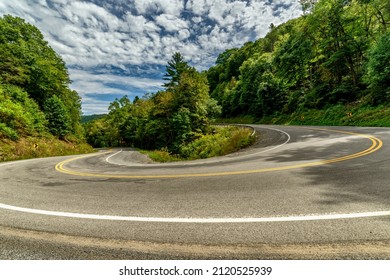 Tight Curve On A Country Road, US 219, Pocahontas County, West Virginia, USA 