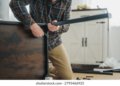 tightening screws precisely while assembling a wooden writing table step by step