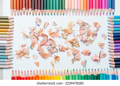 Tightly placed by gradient crayons framing the sides rectangle filled and shavings