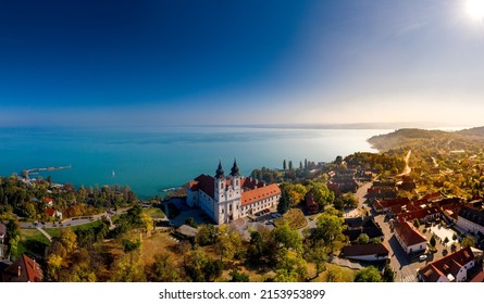 Tihany panoramic landscape with the abbey, lake Balaton, Hungary summer.