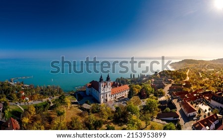 Tihany panoramic landscape with the abbey, lake Balaton, Hungary summer.