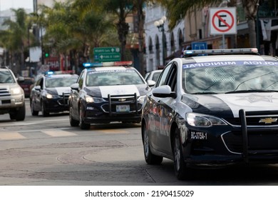 Tijuana, Baja California, Mexico - September 11, 2021: Police Units Respond To The Scene Of An Emergency In Downtown Tijuana.