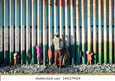 Tijuana, Baja / Mexico - Feb 17 2019

Playas De Tijuana Border wall as seen from the Mexico side. Murals on the Tijuana side