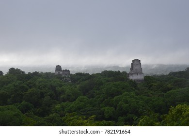 Tikal, Guatemala - 7/6/17: Mist Over The Temples Of Tikal And The Guatemalan Jungle.