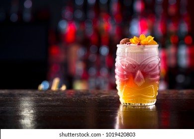 tiki cocktail on the bar in the night club