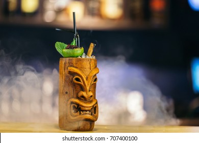 Tiki Drink Cocktails. Tropical tiki cocktails on the bar.  