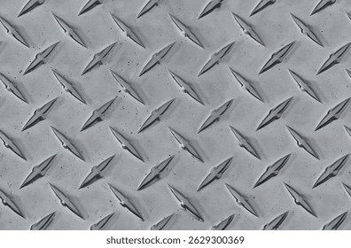 Tilable and loopable seamless metallic diamond plate texture, ideal for 3D modeling, design backgrounds, and industrial concepts.