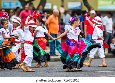 Tilaran, Costa Rica - September 15 : Young children celebrating independence day in Costa Rica with traditional clothing and dancing. September 15 2017, Tilaran Costa Rica.