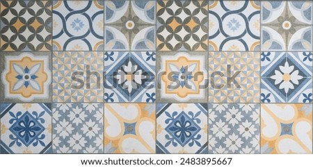 Tile mosaic, wall tiles pattern azulejo oriental style texture background