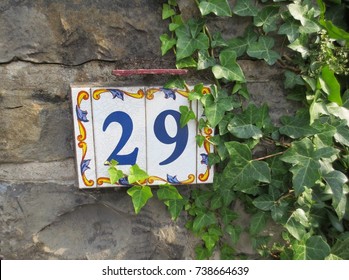 Tile With Number On Wall With Ivy.