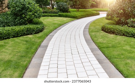 Tile path in the park - Shutterstock ID 2377065043