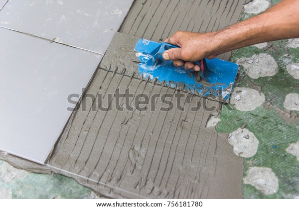 Tile Work Prepare Surface Sticking Floor Stock Photo Edit Now