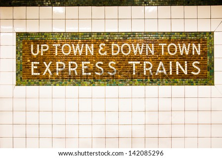 Tiled New York City subway train sign