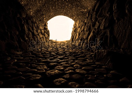 Tiled pavement background. Circle paving. light at the end of the tunnel