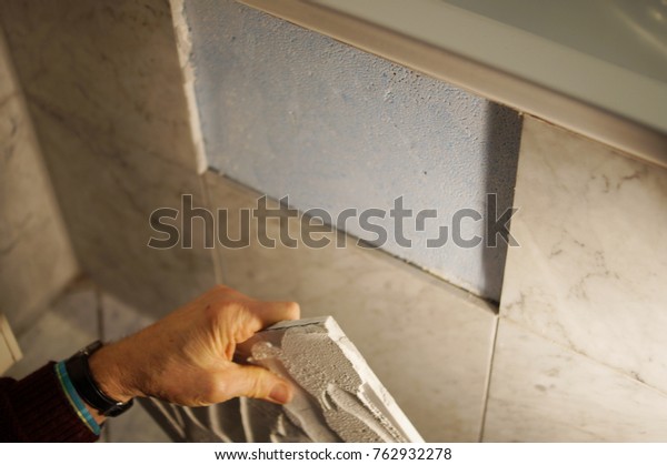 Tilers Hands Installing Marble Tile On Stock Photo Edit Now