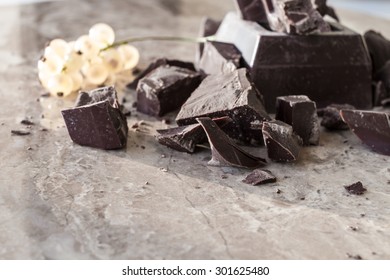 Tiles Dark Chocolate On Marble Background Stock Photo 301625480