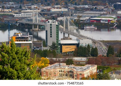 Tilikum Crossing Bridge Of The People Over Willamette River In Portland Oregon USA America