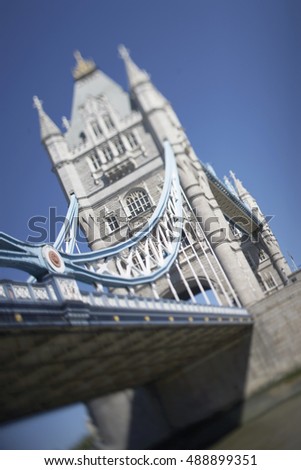 Tilt shift  lens distorted architectural detail of the Iconic 'Tower Bridge', one of the great landmarks of London