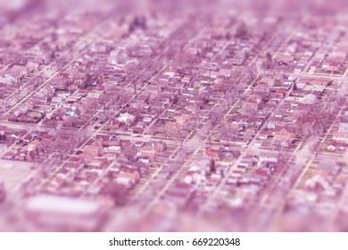 Tilt Shift Suburbia - Aerial View Of Chicago. Retro Filtered Colors.