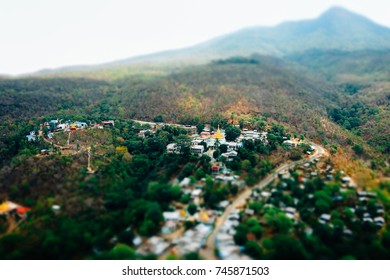 Tilt Shift View from Mount Popa in Mandalay Myanmar Burma